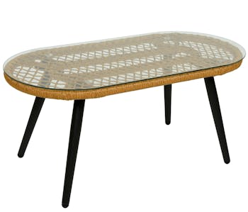 Table basse de jardin résine tressée finition naturelle KAMPALA
