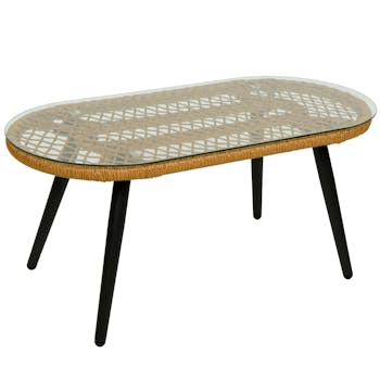 Table basse de jardin résine tressée finition naturelle KAMPALA