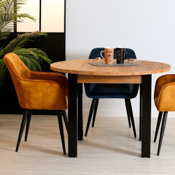 Table à manger ronde bois massif 110-150 LOUNDGE (avec 1 allonge)