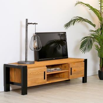 Meuble TV en pin massif 2 portes LOUNDGE