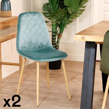 Chaise en velours bleu-vert HAWAI (lot de 2)