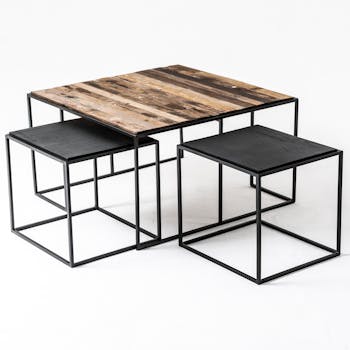 Table basse gigogne industrielle vintage (lot de 3) 80 cm CALGARY