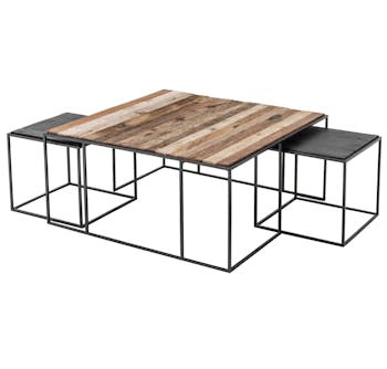 Table basse gigogne industrielle vintage (lot de 3) 100 cm CALGARY