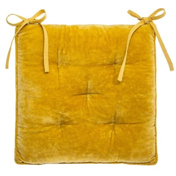 Galette de chaise en velours côtelé ocre