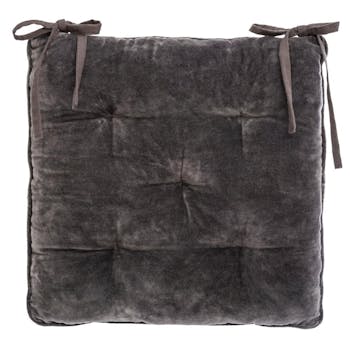 Galette de chaise en velours côtelé gris