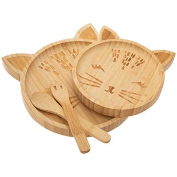 Set repas en bambou forme chat