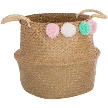 Panier de rangement avec pompons colorés