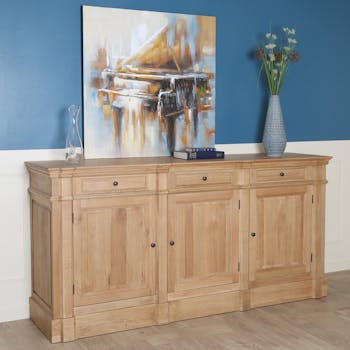 Buffet 3 tiroirs 3 portes Classique Chêne massif 205x55x101cm MEDICIS