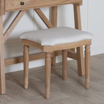 Tabouret pouf Classique Chic Dagobert capitonné MEDICIS L 43 x P 38 x H 47 Chêne Tissu gris