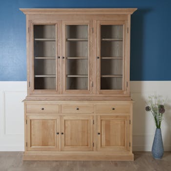 Vaisselier vitré chêne 2 corps 6 portes 3 tiroirs 152x42x210cm MEDICIS