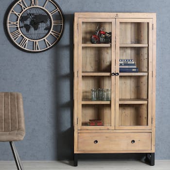 Bibliothèque étagère vitrée en bois recyclé AUCKLAND