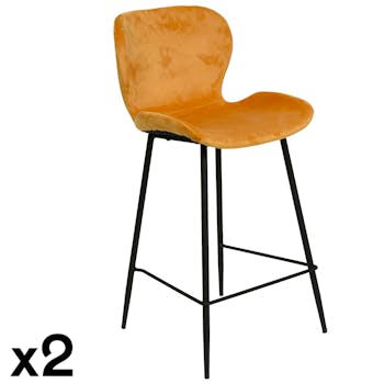 Chaise de bar en velours moutarde style moderne (lot de 2) HAWAI