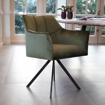 Fauteuil pivotant velours vert pied étoile MELBOURNE