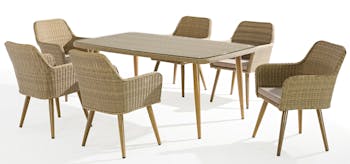 Table de Jardin CUBA 180cm en résine tressée couleur sable et plateau verre