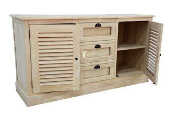 Buffet Grainetier Hévéa 2 portes persiennes, 3 tiroirs 153x47,8x82cm MAORI