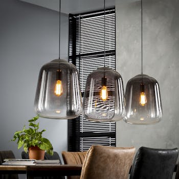 Suspension 3 lampes verre chromé GM RALF