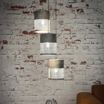 Suspension contemporaine grappe 3 lampes ajourées effet béton MELBOURNE