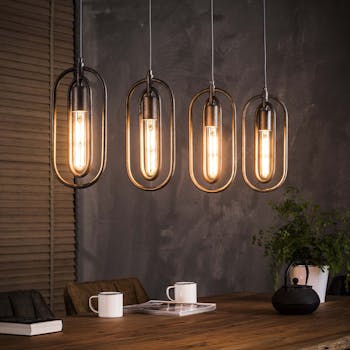 Suspension industrielle 4 lampes métal forme ovale RALF