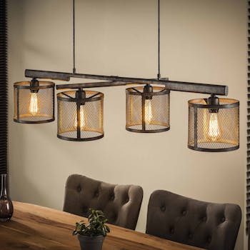 Suspension industrielle modulable 4 abat-jour grillagés RALF