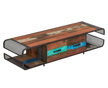 Meuble TV 2 tiroirs bois recyclé DRAKKAR