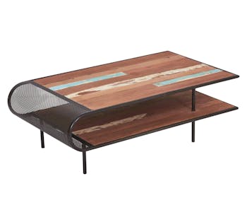 Table basse double plateau ouverte bois recyclé DRAKKAR