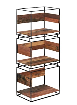 Bibliothèque colonne bois recyclé 3 niveaux SAMPAN