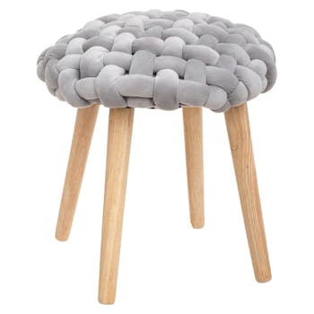 Tabouret avec assise en tricot gris