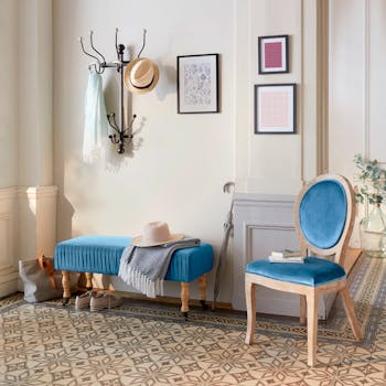 Chaise Médaillon en velours bleu canard