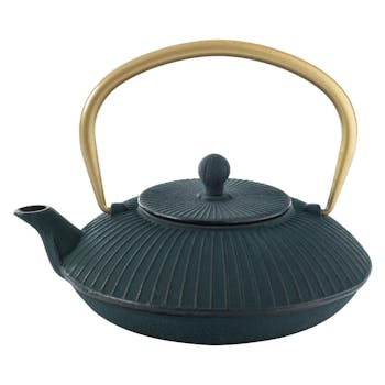 Théière 80cl en fonte verte anse dorée