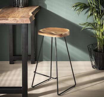 Tabouret de bar bois massif métal TRIBECA