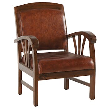 Fauteuil en cuir brun style colonial DAKAR