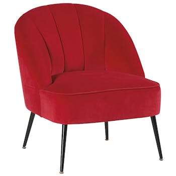 Fauteuil en velours rouge dossier rond MALMOE