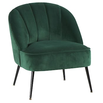 Fauteuil en velours vert dossier rond MALMOE