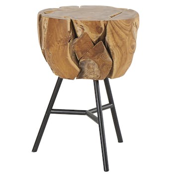 Tabouret en teck sur pieds métal