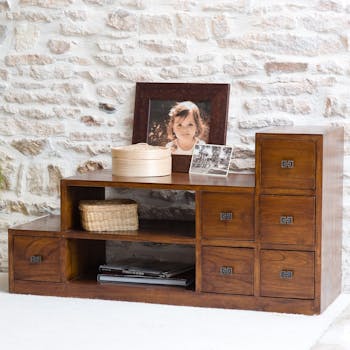 Grand meuble TV bois exotique verni LOLA