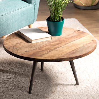 Table d'appoint ronde teck recyclé métal PM SWING