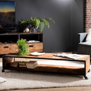 Table basse rectangulaire à roulettes teck recyclé SWING