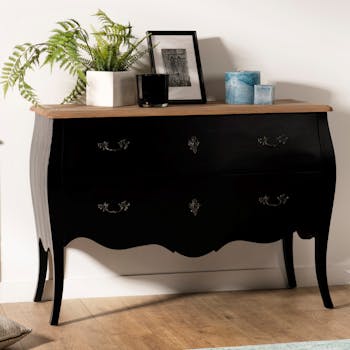 Commode noire romantique 2 tiroirs SALZBOURG