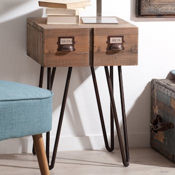 Table d'appoint 1 tiroir pin recyclé 40x38,5x60cm ATELIER
