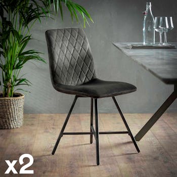 Chaise en velours gris motif losange MELBOURNE (lot de 2)
