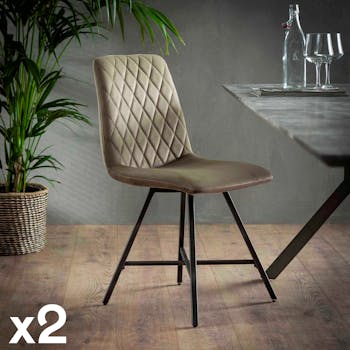 Chaise en velours sable motif losange MELBOURNE (lot de 2)