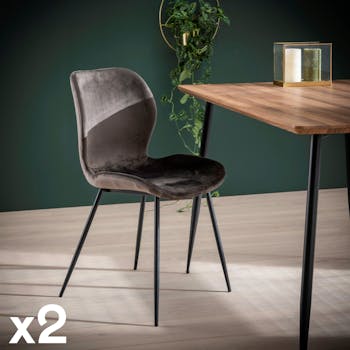 Chaise en velours gris anthracite MELBOURNE (lot de 2)