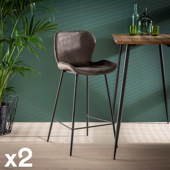 Chaise de bar en velours anthracite MELBOURNE (lot de 2)