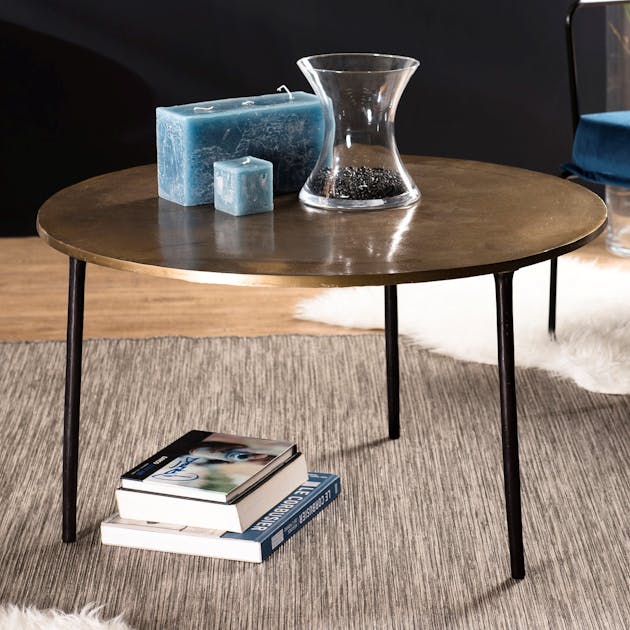 Table Basse Ronde En Verre Métal Doré – Plume Décoration