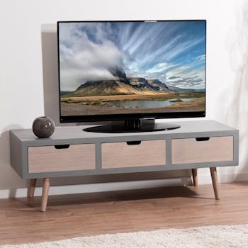 Meuble TV moderne bois gris effet béton LORENS