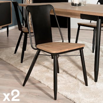 Lot de 2 Chaises en Acacia couleur naturelle et métal 52x53x84cm PALMEIRA