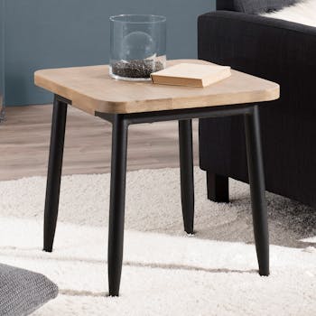 Bout de Canapé / Table de Chevet en Acacia massif couleur naturelle et pieds métal 50x50x50cm PALMEIRA