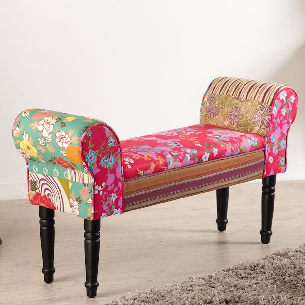 Banc bout de lit patchwork tissu BOHEME | Bouts de lit ...