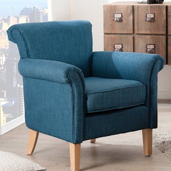 Fauteuil tissu bleu azur 75x76x79cm BOHEME