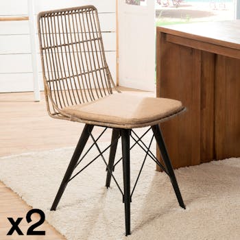 Lot de 2 chaises rotin kubu pieds métal noir Bogor